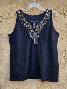 Josephine Chaus Black Embellished V-Neck Tank Top Size L